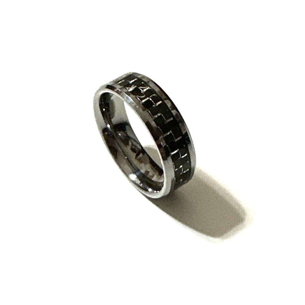 TUNGSTEN CARBIDE Black Wedding Band Ring Men's Sz 13.75 Beveled Edge Comfort Fit
